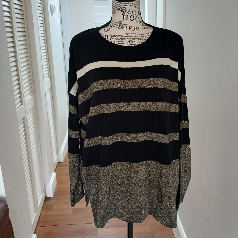 PLANET by Lauren G Womens Pullover Sweater Knit Stripe Crewneck‎